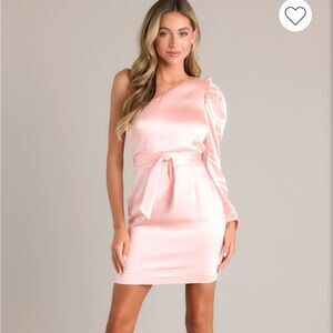 Red Dress Boutique Aaakaa Wish For More One Shoulder Ruffle Satin Dress Blush M
